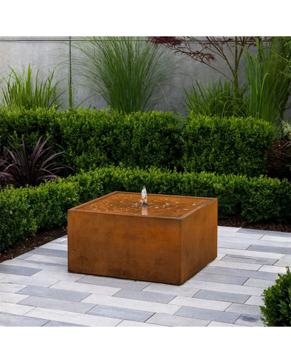 Corten Steel Rustic Square Bubbling Cube Water Feature