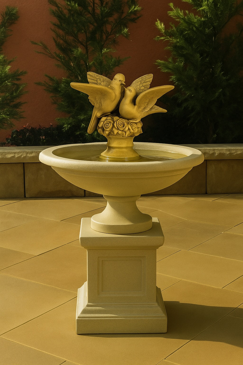 Decorative concrete water feature fountain with bird statue