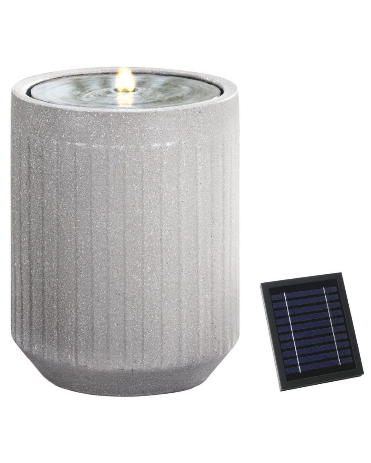 Solar-powered outdoor water fountain with a solar panel 