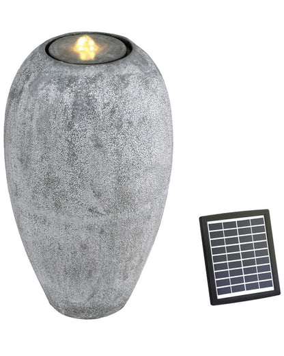 Decorative stone-like vase water feature with solar panel and LED light 