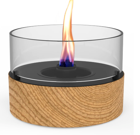 Tenderflame Café 18 Natural Oak Tabletop Fireplace with Glass Wind Guard
