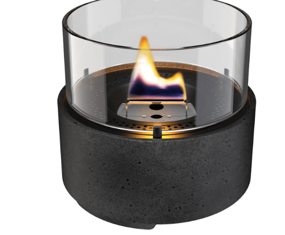 Tenderflame Café 14 Black Lava Porcelain Tabletop Fireplace with Glass Wind Guard