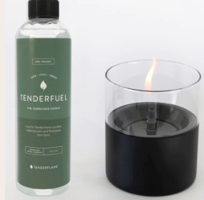 Tenderflame Lilly 10 Gift Set Black Glass Tabletop Fireplace with Tenderfuel