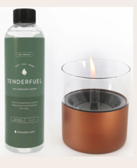 Tenderflame Lilly 10 Gift Set Copper Glass Tabletop Fireplace with Tenderfuel