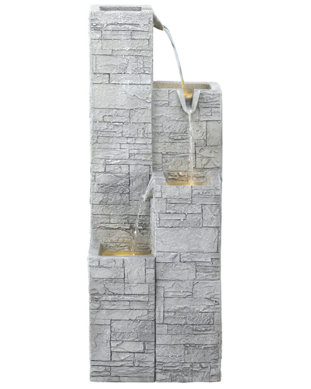 Solar Modern Stone Pillar Tiered LED Water Feature