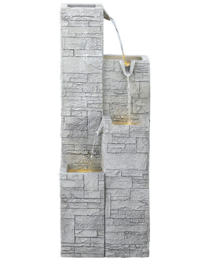 Solar Modern Stone Pillar Tiered LED Water Feature