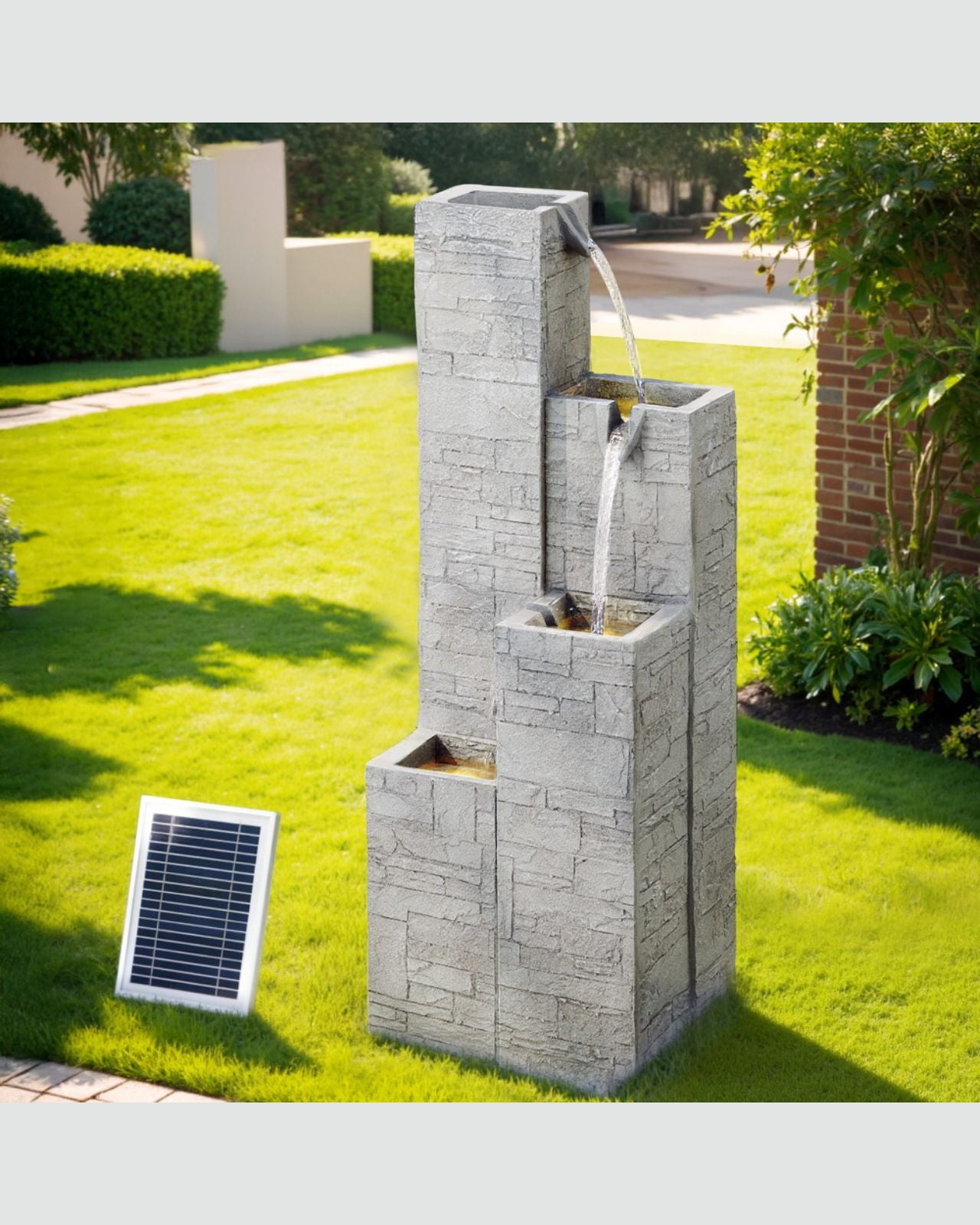 Solar Modern Stone Pillar Tiered LED Water Feature