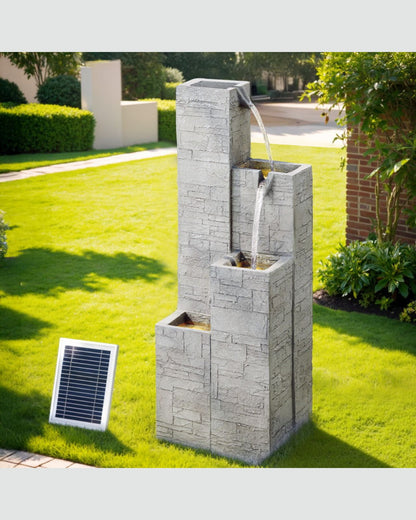 Solar Modern Stone Pillar Tiered LED Water Feature