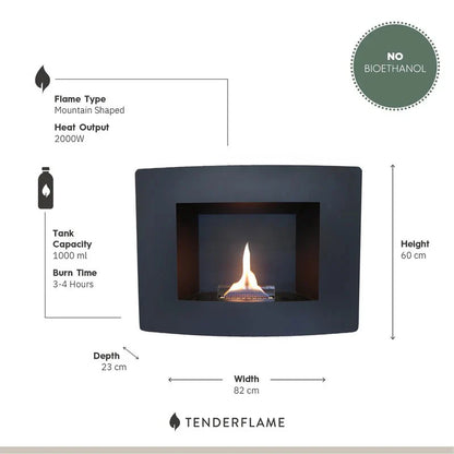 Tenderflame Wall Black Wall Mounted Modern Steel Fireplace