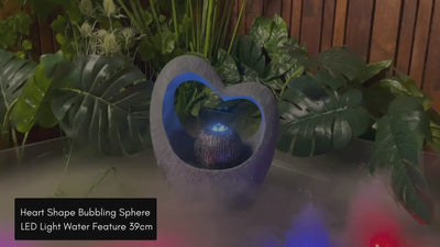 Heart Shape Bubbling Sphere LED Light Water Feature 39cm