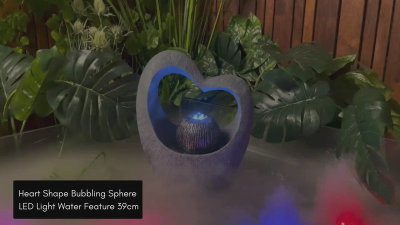 Heart Shape Bubbling Sphere LED Light Water Feature 39cm