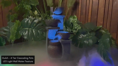 Gulch - 4 Tier Cascading Pots LED Light Wall Water Feature