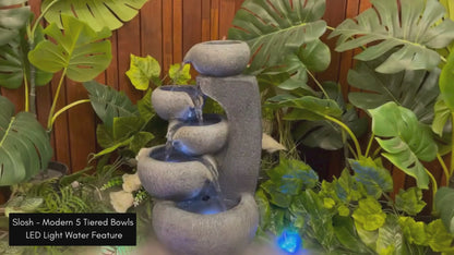 Slosh - Modern 5 Tiered Bowls LED Light Water Feature