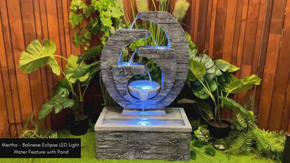 Mertha - Balinese Eclipse LED Light Water Feature with Pond