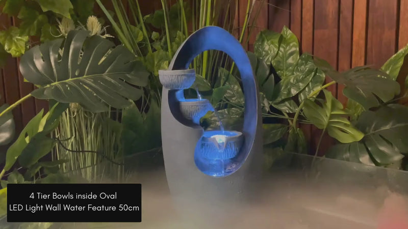 4 Tier Bowls inside Oval LED Light Wall Water Feature 50cm