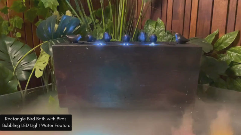 Rectangle Bird Bath with Birds Bubbling LED Light Water Feature