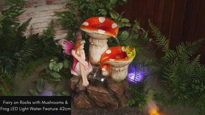 Fairy on Rocks with Mushrooms & Frog LED Light Water Feature 42cm