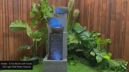 Glade - 3 Tier Bowls with Tower LED Light Wall Water Feature