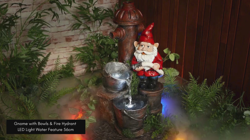 Gnome with Bowls & Fire Hydrant LED Light Water Feature 56cm