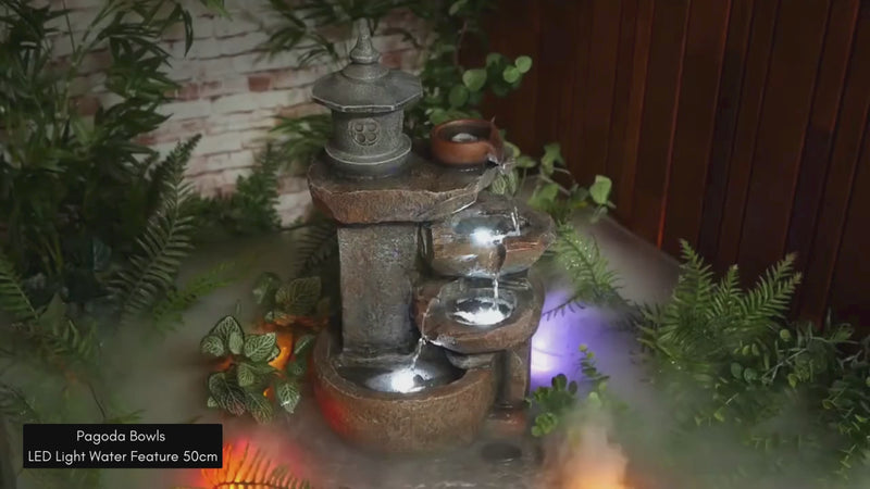 Pagoda Bowls LED Light Water Feature 50cm