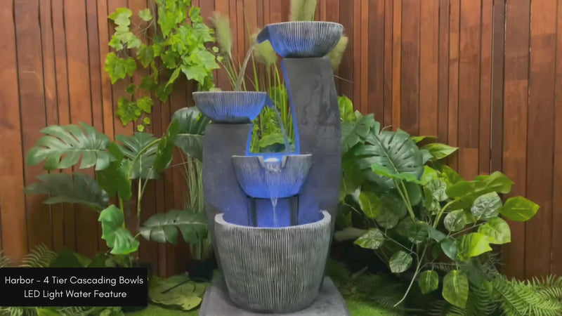 Harbor - 4 Tier Cascading Bowls LED Light Water Feature