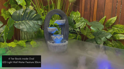 4 Tier Bowls inside Oval LED Light Wall Water Feature 50cm