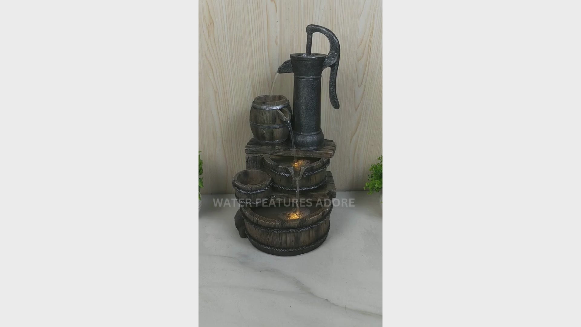 Hand Pump with Buckets LED Light Water Feature 59cm