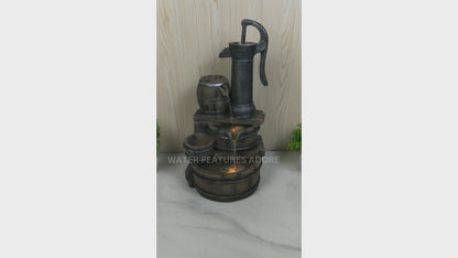 Hand Pump with Buckets LED Light Water Feature 59cm