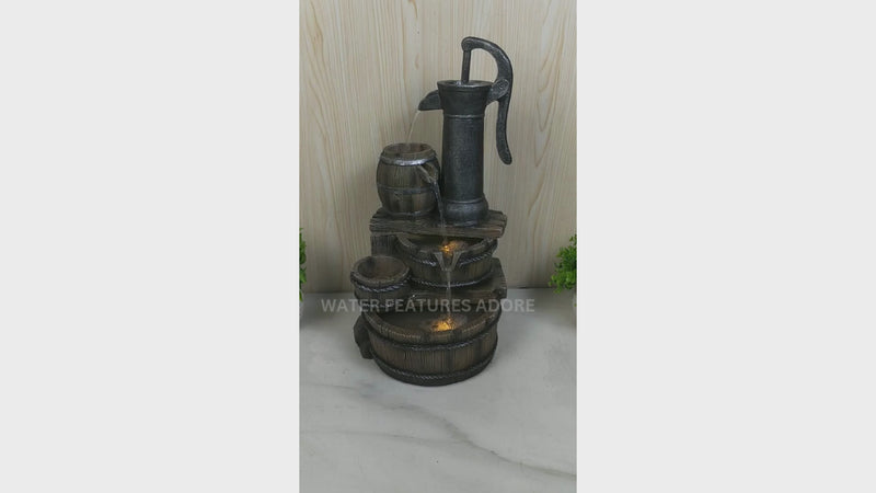Hand Pump with Buckets LED Light Water Feature 59cm