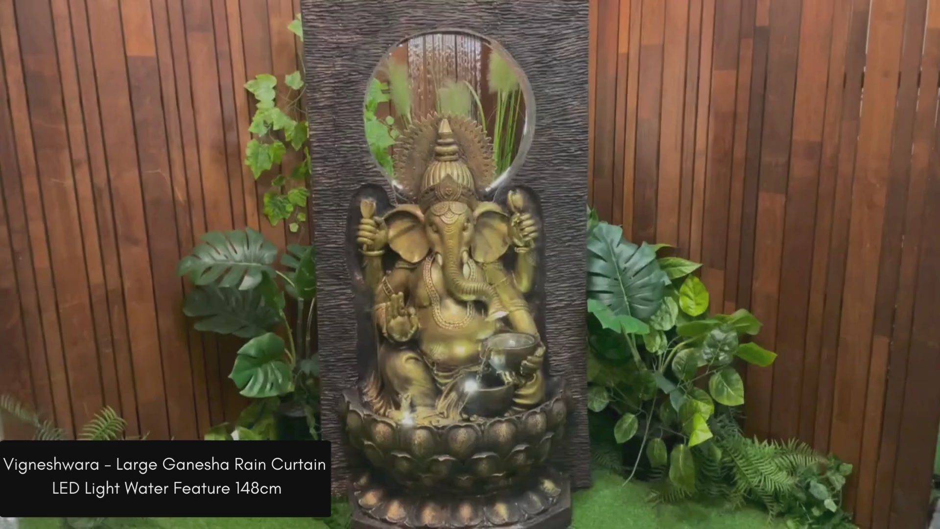 Vigneshwara - Large Ganesha Rain Curtain LED Light Water Feature 148cm