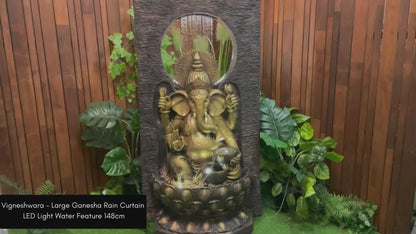 Vigneshwara - Large Ganesha Rain Curtain LED Light Water Feature 148cm