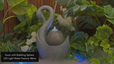 Swan with Bubbling Sphere LED Light Water Feature 48cm