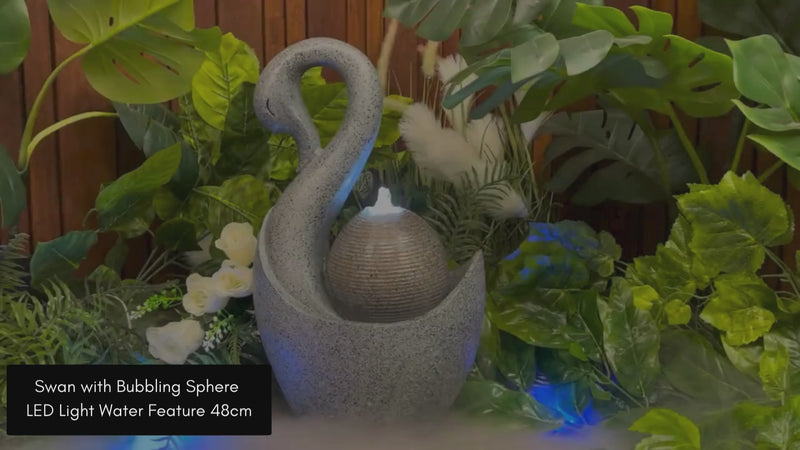 Swan with Bubbling Sphere LED Light Water Feature 48cm