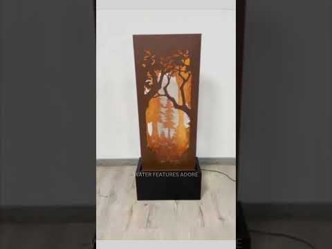 Load video: Sunset Grove - Rustic Metal Garden LED Wall Water Feature