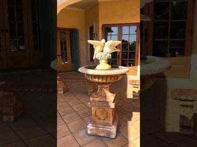 Doves Concrete Limestone Cement Statue 45cm3 on a concrete water feature
