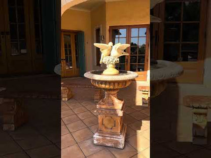 Doves Concrete Limestone Cement Statue 45cm3 on a concrete water feature