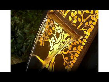 Amber Grove - Rustic Metal Garden LED Wall Water Feature