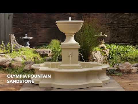 Load video: Olympia Classic Tiered Stone Look Sandstone Water Feature kept Outdoors