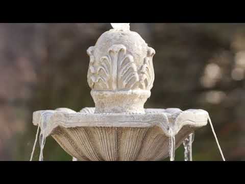 Load video: Running Fleur Stone Effect Classic 3 Tier Large Outdoor LED Water Fountain