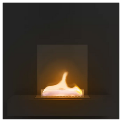 Modern fireplace with a glass cover on a black background